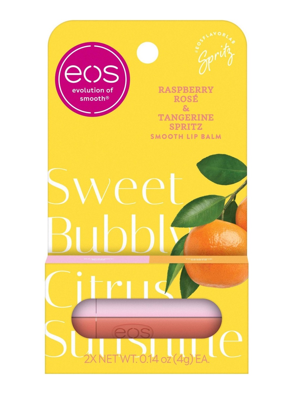 eos 2pk Limited Edition Lip Balm - Raspberry Rosé & Tangerine Spritz, NEW